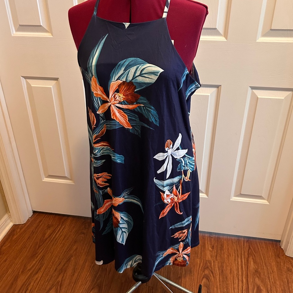 Floral Halter Dress with Tropical Print